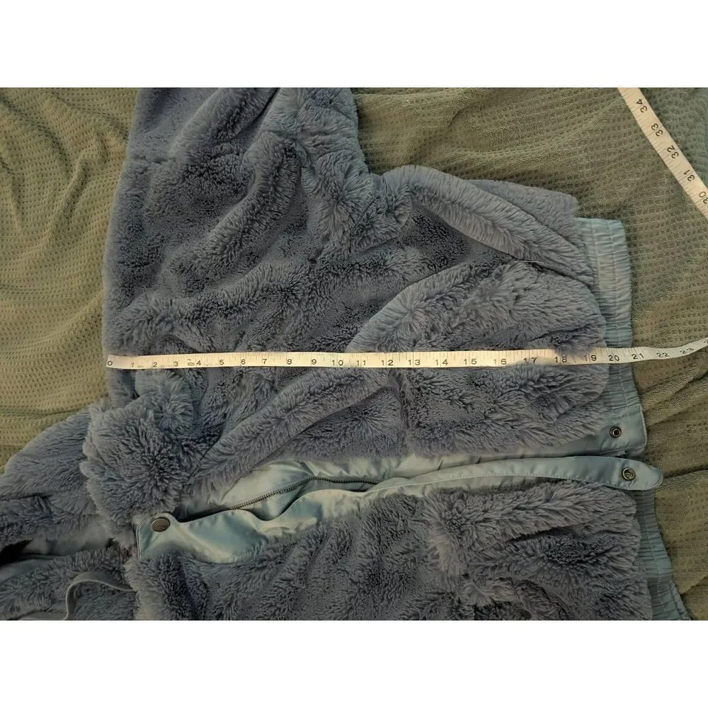 Free People Women's Love It Soft Hoodie Bomber Jacket Blue Grey Large Faux Fur